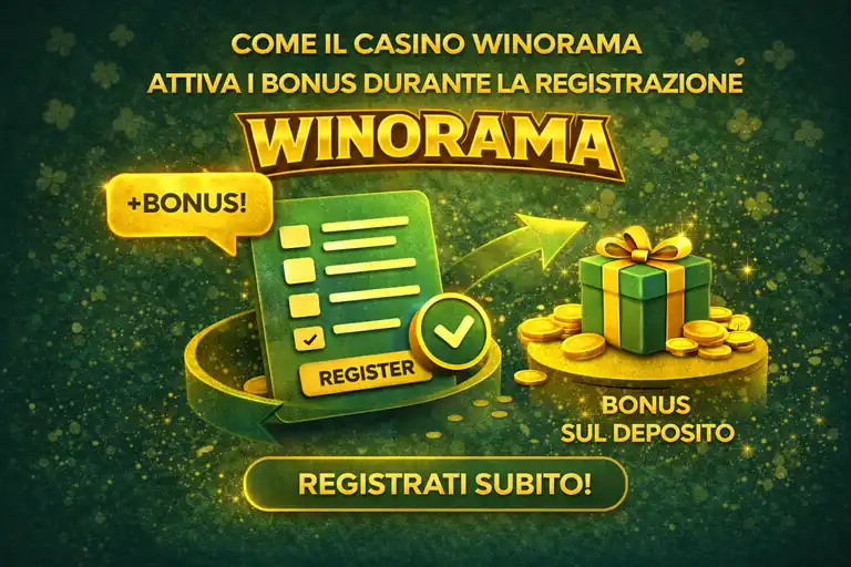 Attivazione del bonus di 7 euro durante la registrazione sul casinò Winorama con credito immediato e gioco di prova senza rischi