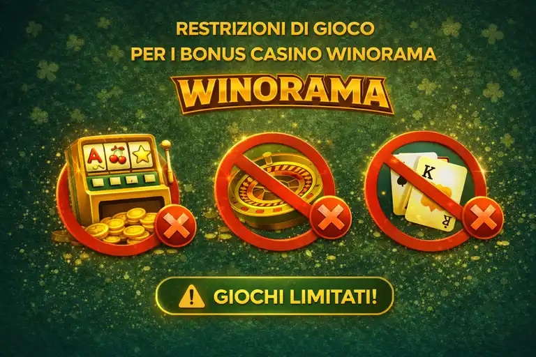 Restrizioni e requisiti di scommessa sui bonus Winorama con contribuzione dei giochi, limiti di playthrough e condizioni di conversione