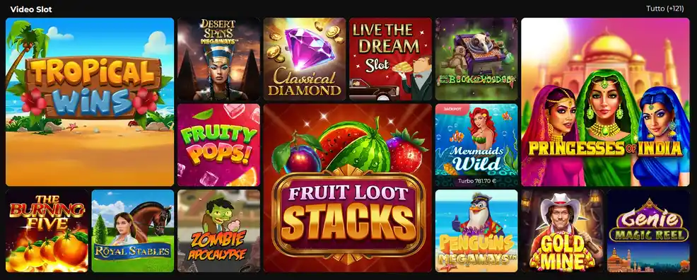 Pagina delle slot sul casinò Winorama con oltre 100 titoli, nuove uscite e sezioni organizzate per tema e popolarità
